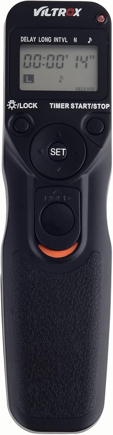 Close-up of the VILTROX JY-710-N3 remote control transmitter's LCD screen and buttons.