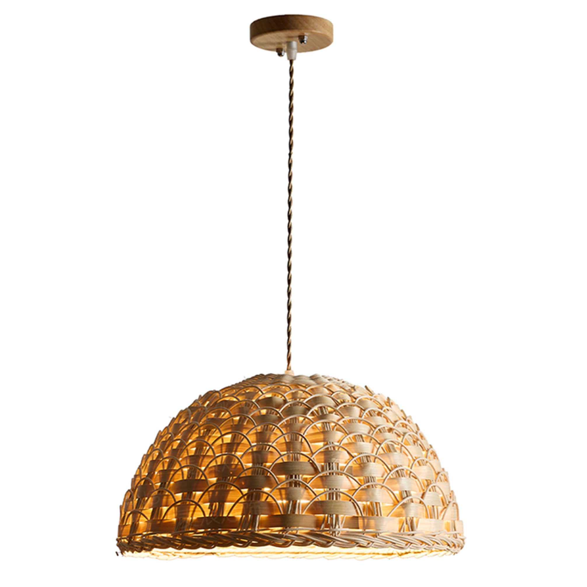CWVYKNP Japanese Half Round Pendant Lights Rattan Wicker Basket Lamp Shade Creative Dome Chandelier for Dining Room Kitchen Island Living Room E26/E27 Base