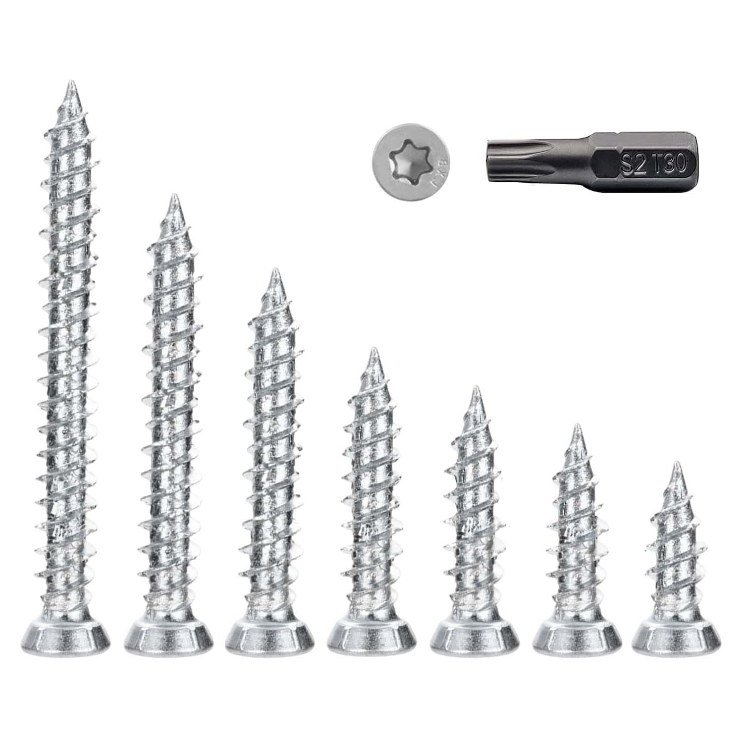 52 Pcs Easy Drive Countersunk Direct Concrete Screws (7.5 x 52/62/72/82/102/122/152mm)