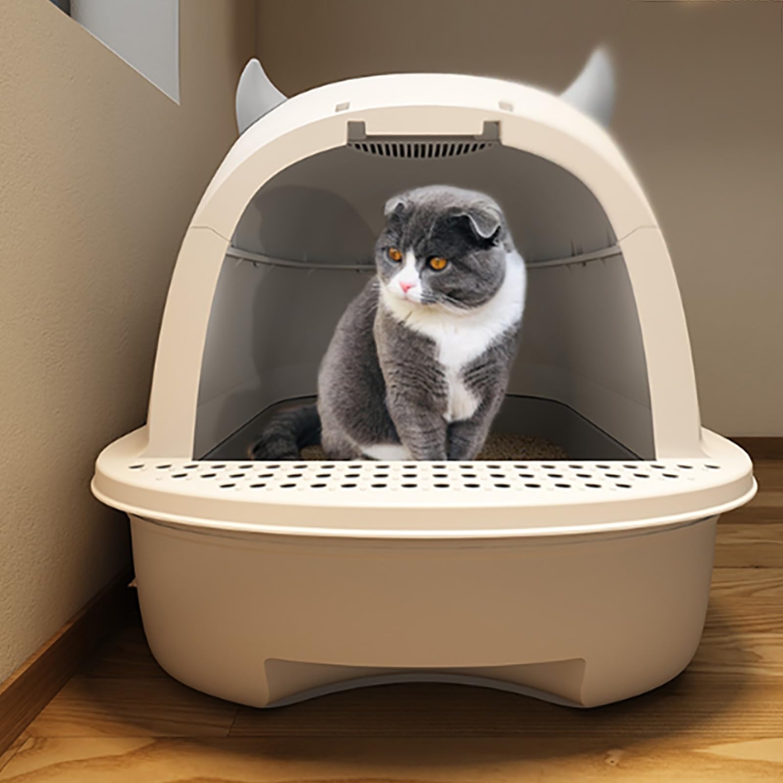 Arenero De Pltico Ca, Arenero Doméico con Cajón Y Pedal De Filtro, Bandeja Saniria Totalmente Cerrada para Gatos Peueños Y Medianos.(Gray)