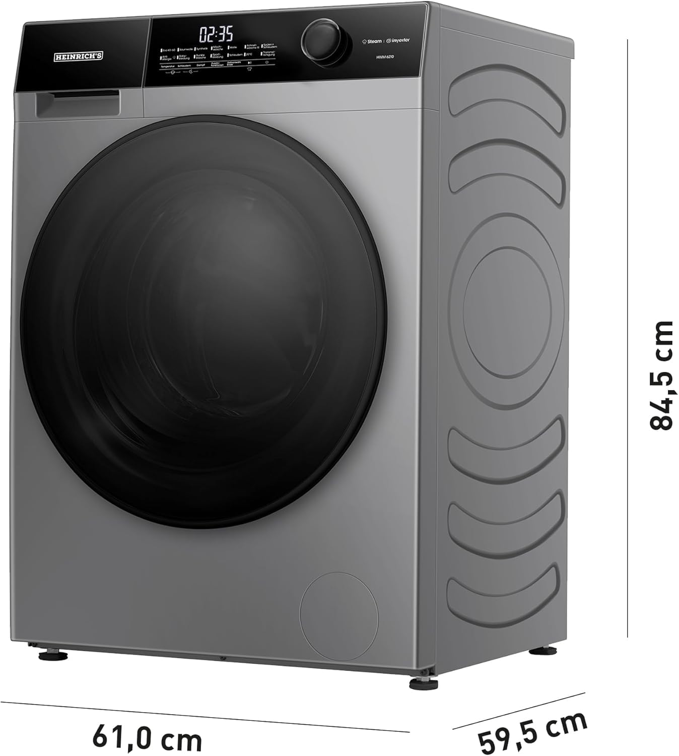 Heinrich´s Waschmaschine, Steam-Funktion, 10kg Mega Kapazität, 15 Programme, 1400 U/min., Aqua-Stop, LED-Display, Endzeitvorwahl, mit Kindersicherung, langlebiger und leiser Inverter Motor,Titan-Grau - 2