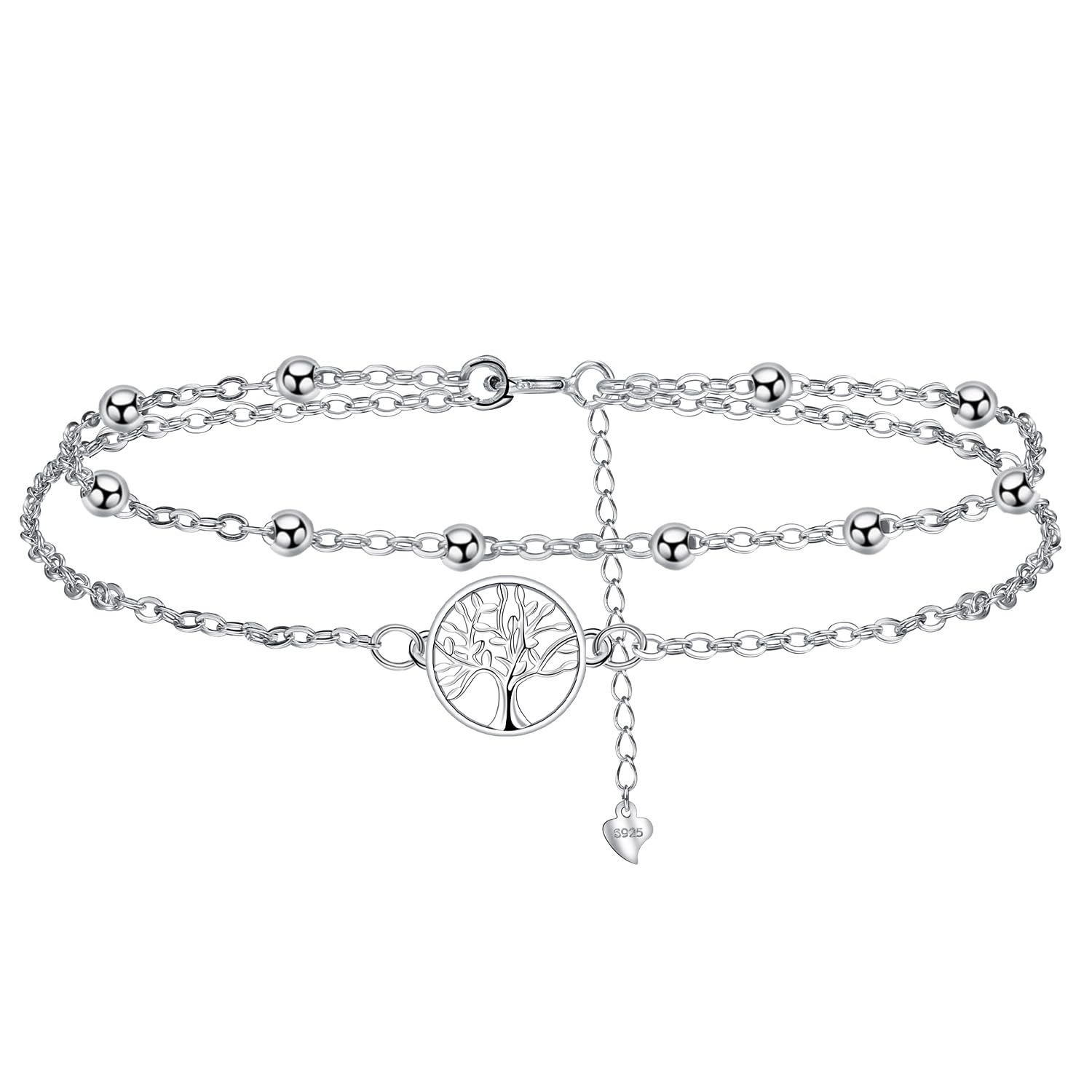 J.MUEN Fußkettchen Silber 925 für Damen, Sommer Strand Schmuck Geschenk für Damen Mädchen, Verstellbare Fußkette 22+4cm