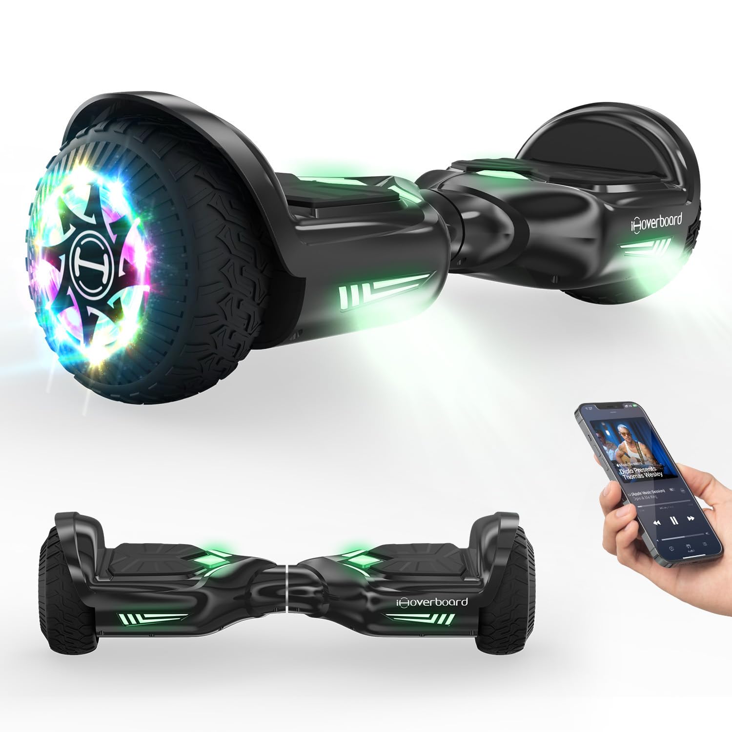 Hoverboards for Kids, 6.5" Hoverboard with Bluetooth Speaker, Flash LED Lights, iHoverboard H5 Hoverboard and Go Kart Bundle, Gift for Boys and Girls