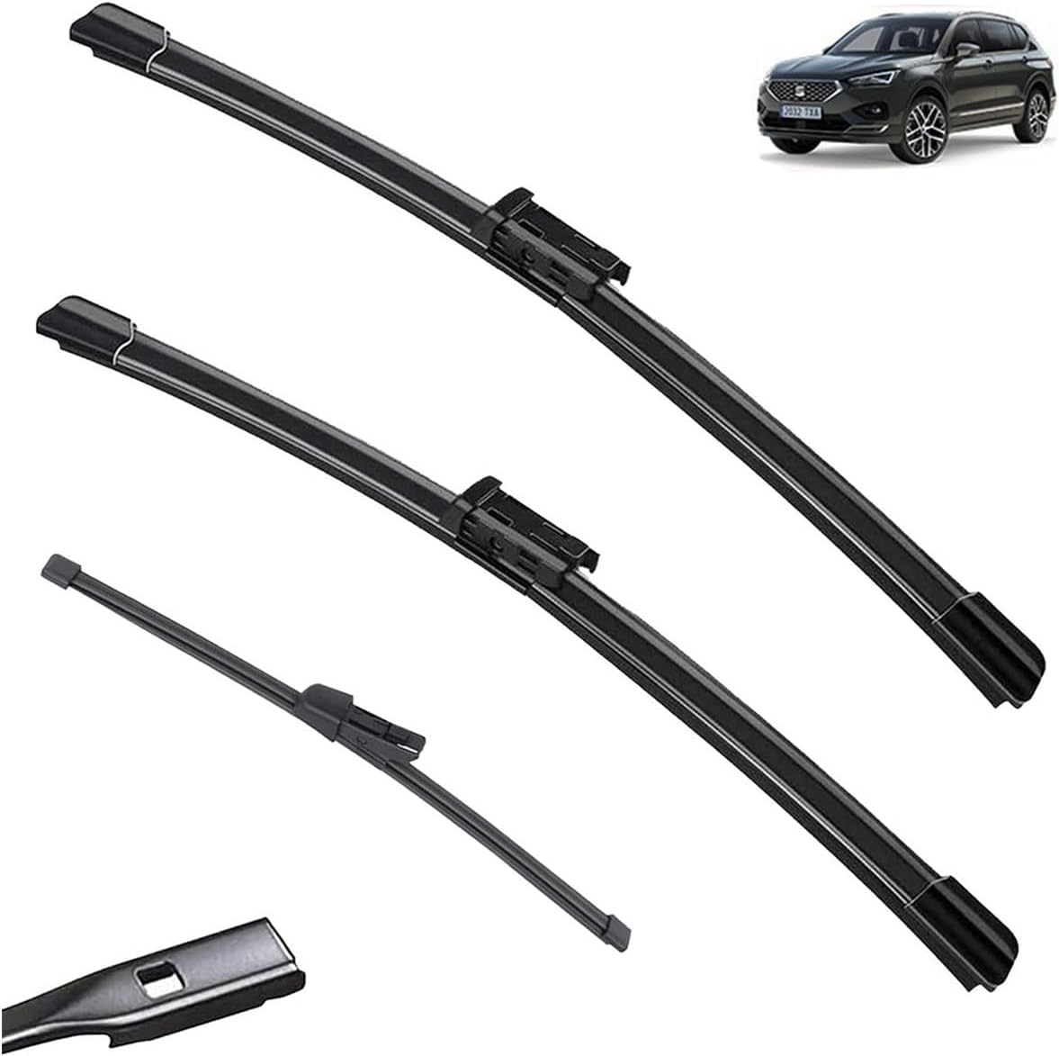 Front Rear Wiper Blades Compatible with SEAT Tarraco KN2 2018 2019 2020 2021 2022 2023 Windscreen Windshield Windows Brushes Car Accessories (Color : Front Rear, Size : RHD)