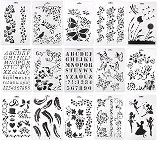 15 Sets Stencil Letters/Flower/Butterfly, Reusable Artist Template for DIY Written Tools A4