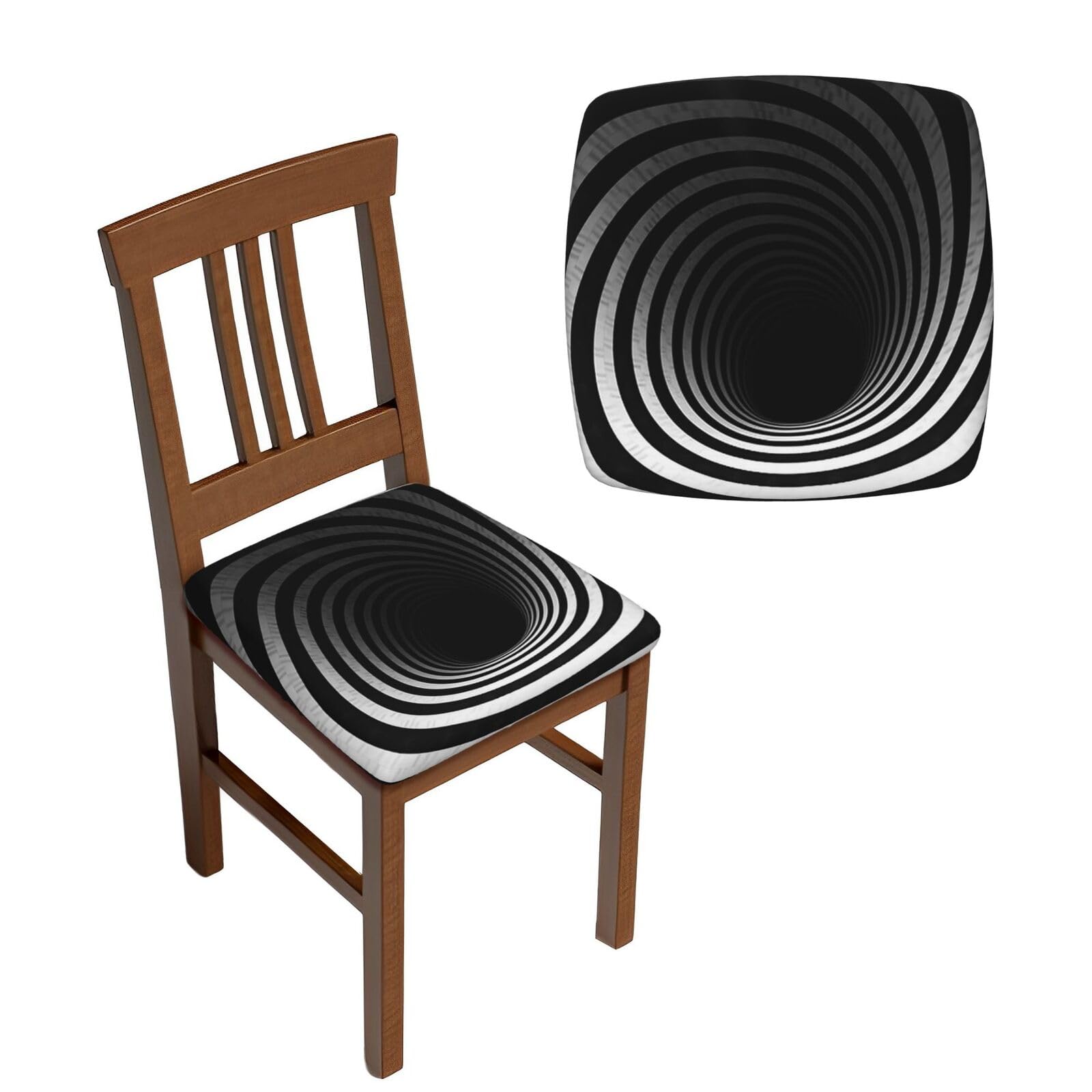 Housse de chaise de salle à manger lot de 6 extensibles lavables à motif tunnel noir et blanc