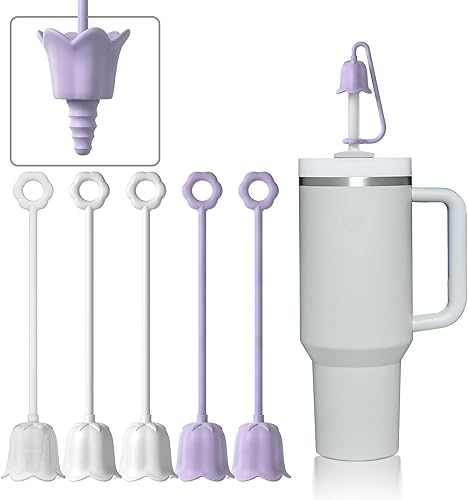 5 fundas de popote de silicona para vaso Stanley Yeti, tapa de popote reutilizable fácil de limpiar, a prueba de polvo, compatible con pajitas de