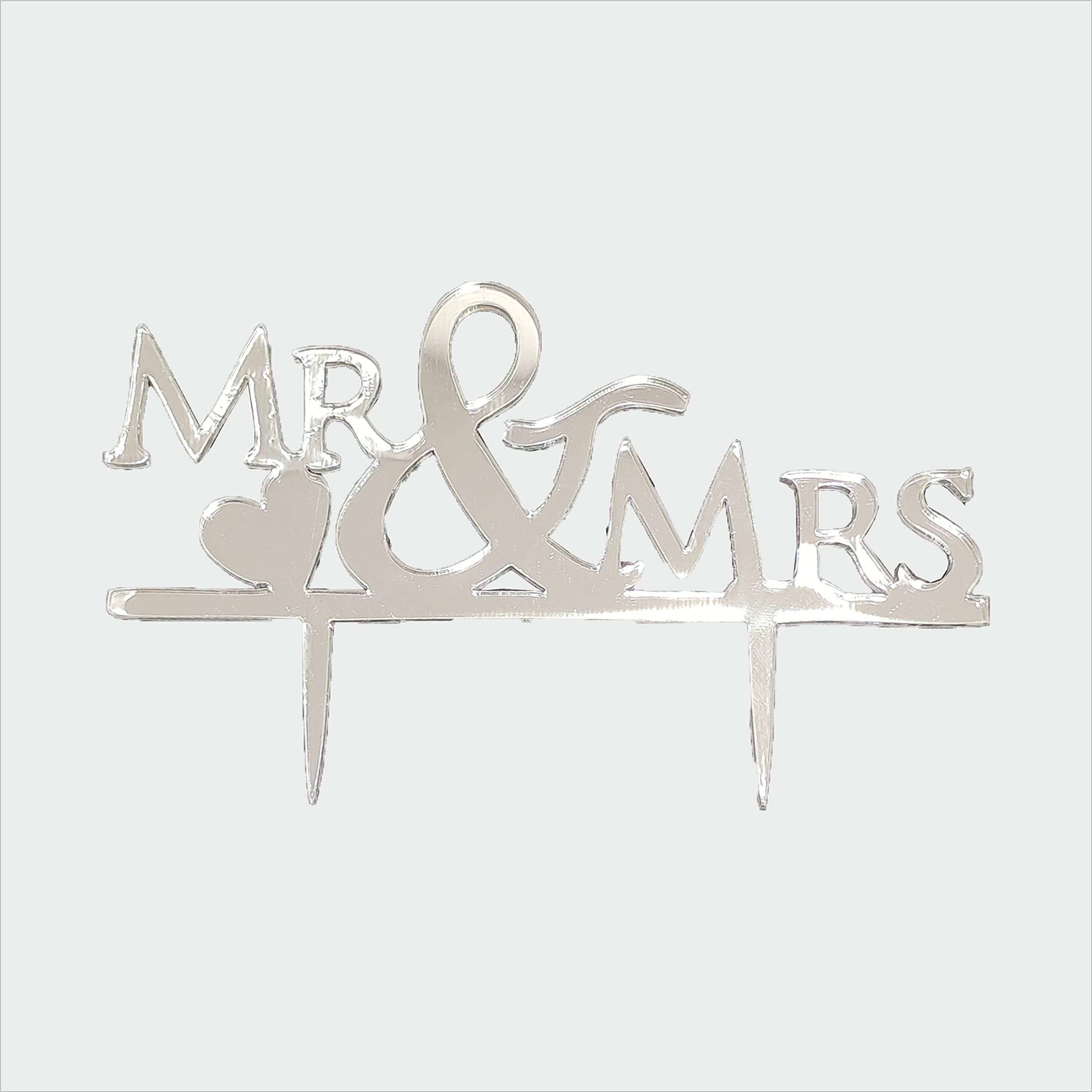 Timios Retails Acrylic Mr Mrs Design Cake Topper for Marriage, Engagement and Wedding Couple Decorations (1 Pcs, 7 x 12 Cm, Silver)