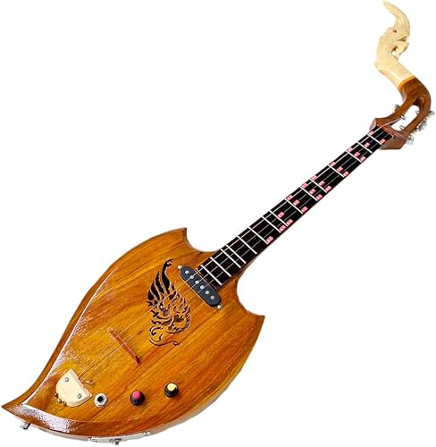 Isarn Phin Acústica Eléctrica 3 Cuerdas, Instrumento Musical Tailandés Lao Guitarra, Pin118 Musical Clásica Tailandesa Tradicional, Marrón (Pin106)