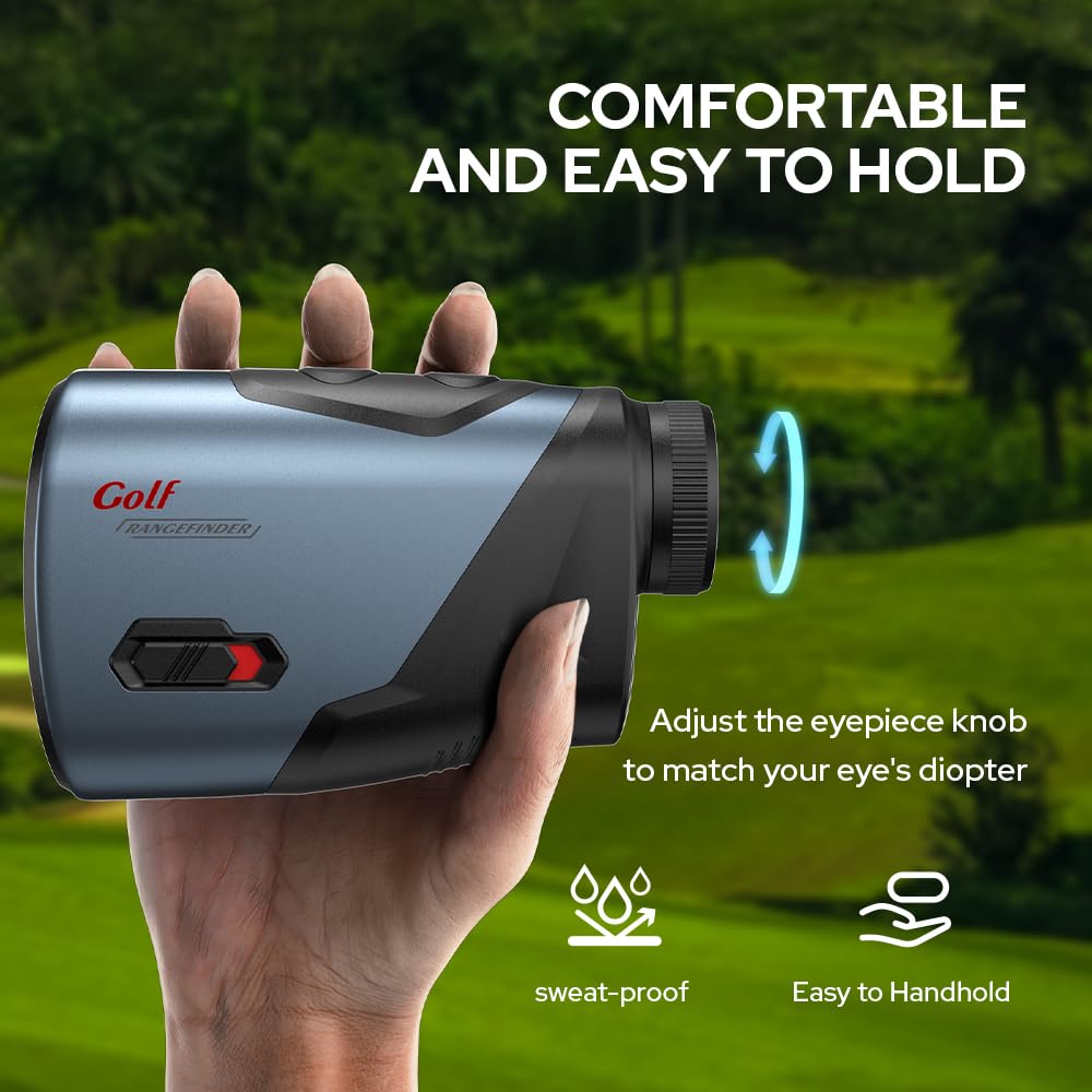 Telémetro de golf con vibración de bloqueo de asta de bandera de pendiente y pin, buscador de rango de 1200 yardas, interruptor de pendiente externo, legal para torneos de golf, batería