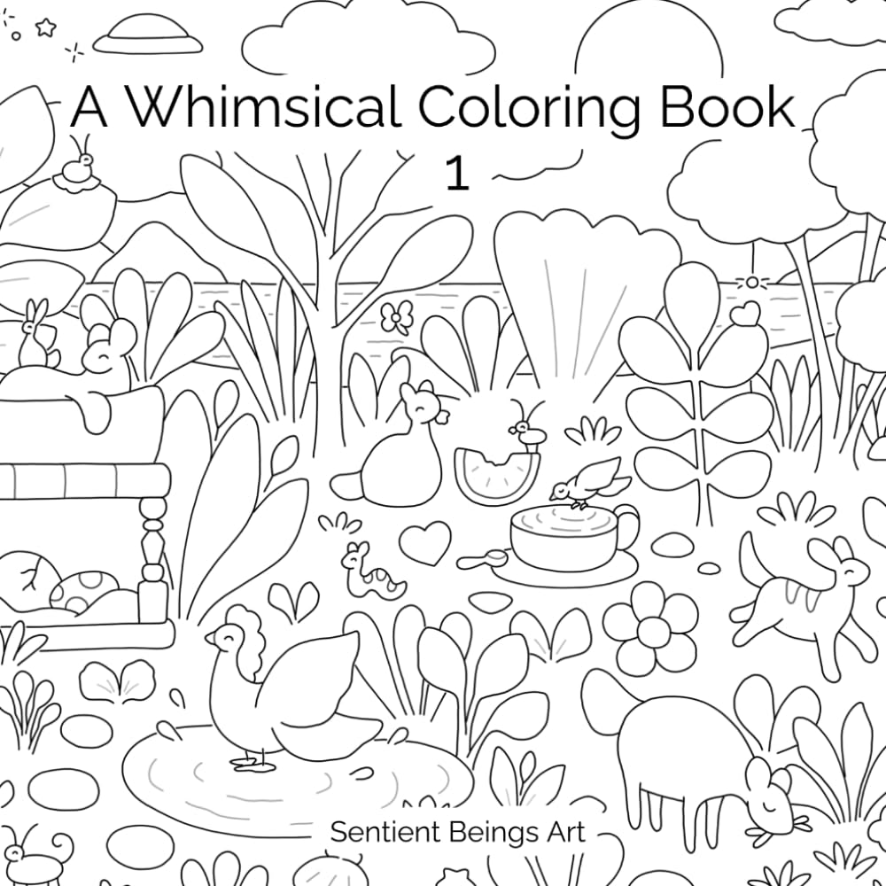 A Whimsical Coloring Book 1: 50 Hand-Drawn Illustrations of Fantasy Worlds and Magical Beings