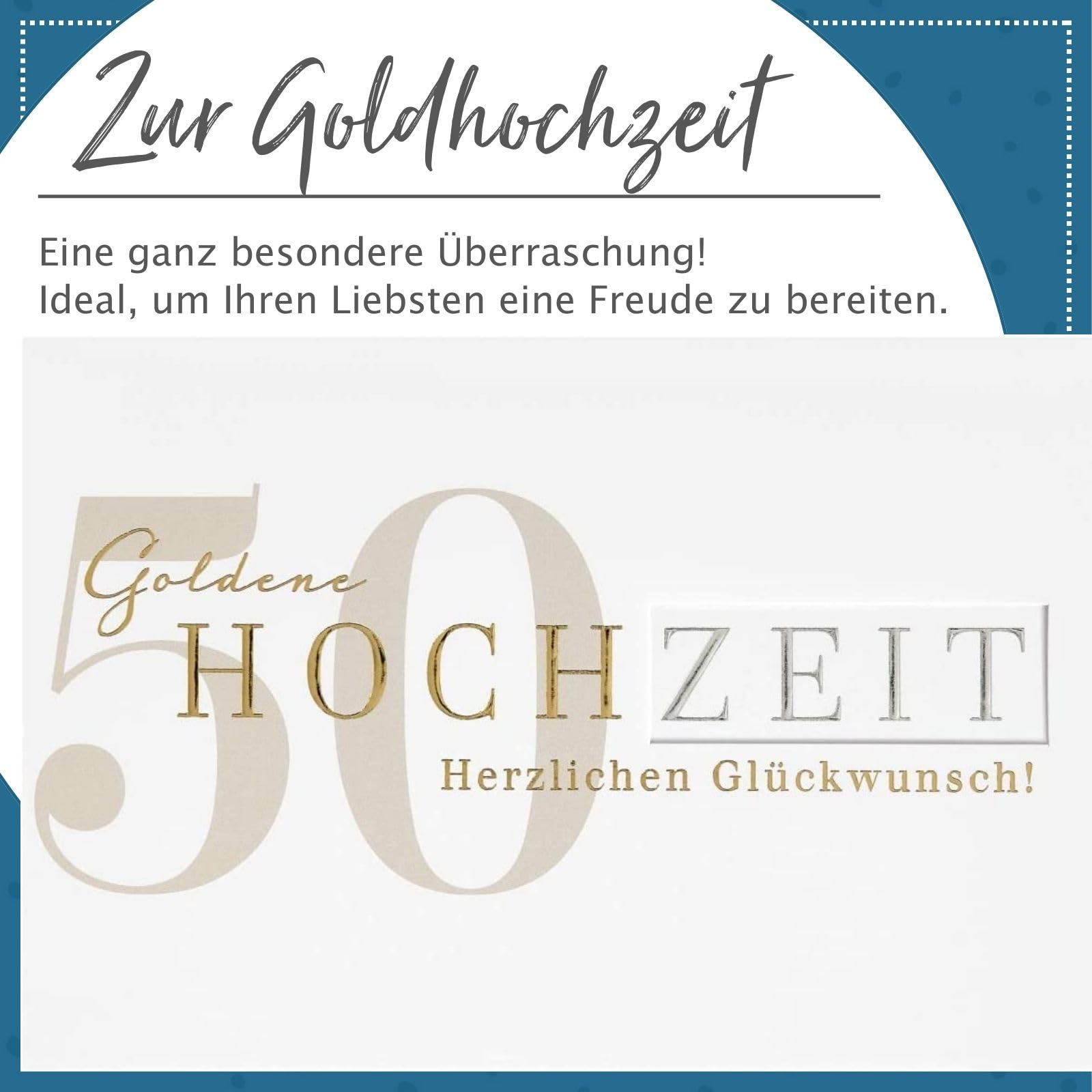 Golden Hochzeitstag Karte – 50 Jahre, Mit Pfauen-Design & Goldfolie, 18,3x15,3 Cm