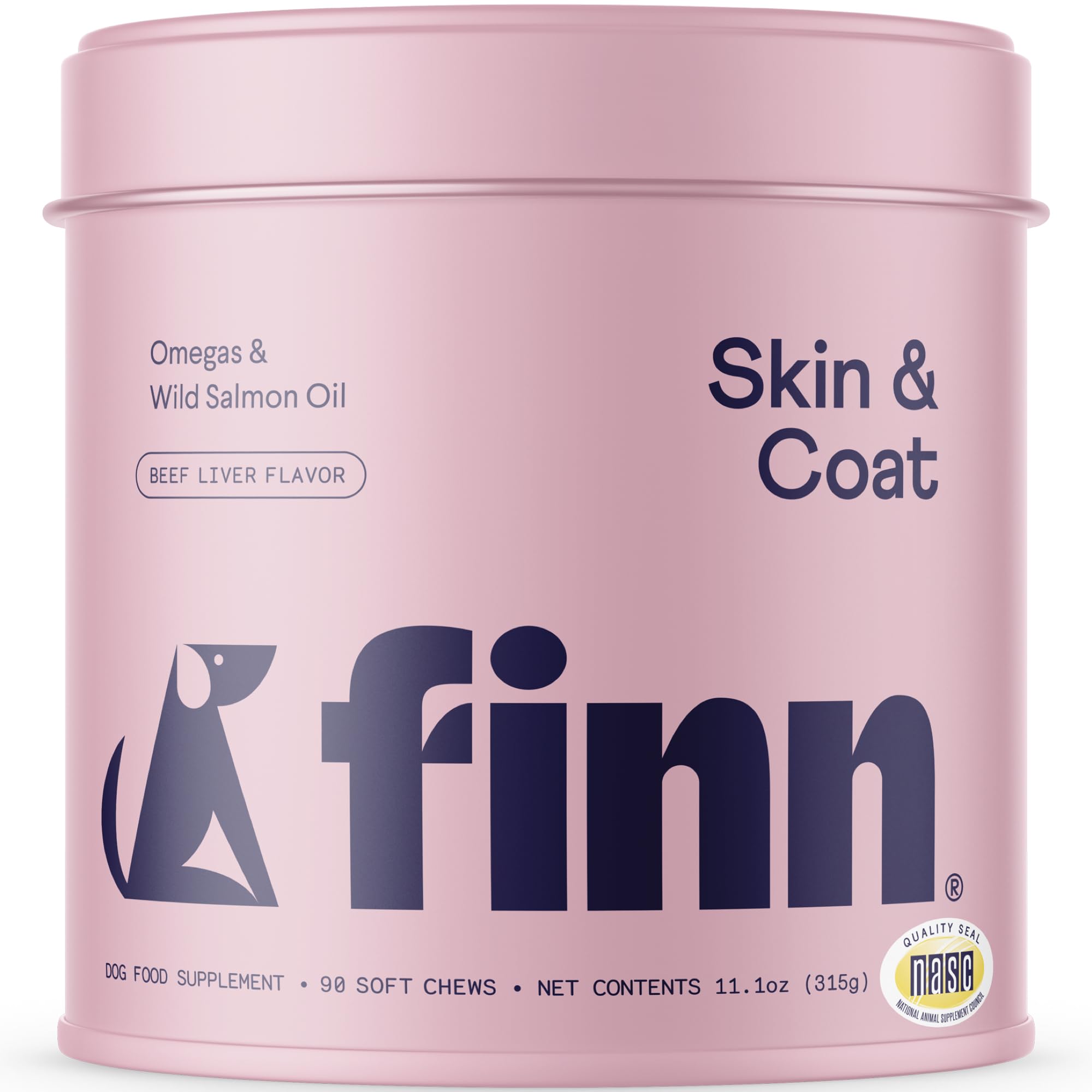 Finn Skin & Coat Salmon Oil Supplement for Dogs | Supports A Thick & Shiny Coat | Fish Oil from Wild Alaskan Salmon, Omega-3s, EPA & DHA, Biotin, & Zinc | 90 Soft Chews