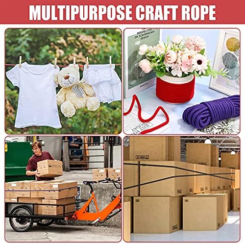 5 Pack Soft Cotton Rope, Multipurpose Durable Long Rope Craft Colored Rope, 32 Feet/10M Soft Twisted Cotton Knot Tying Rope Cord, Utility Braided Cotton Rope