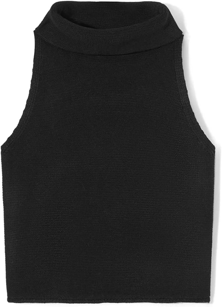 Hndudnff Women’S Turtle Neck Knit Vest Casual Sleeveless Solid Color Loose Tops Sweater Vest