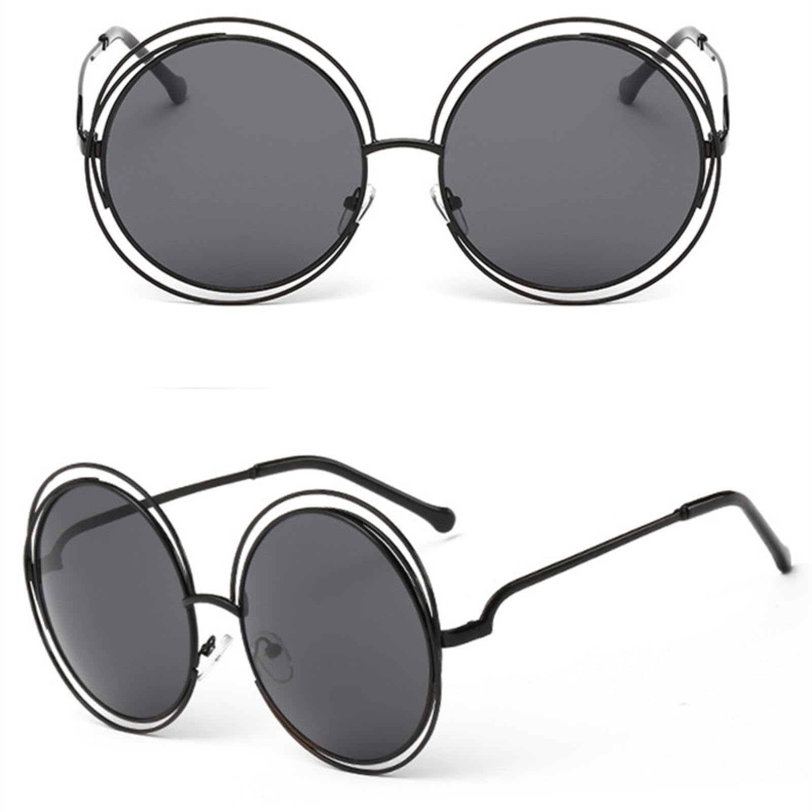 Gafas de sol con protección Uv400 | Marco grande de metal redondo para mujer | Mujeres y hombres para deportes al aire libre y conducción