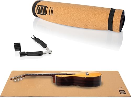 ZEELIK Alfombrilla de trabajo para guitarra, grande, 41.4 x 17.7 pulgadas, completa con herramienta de mantenimiento de guitarra multifuncional 3 en