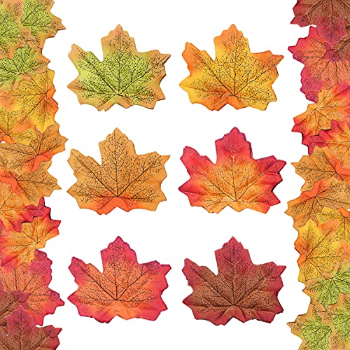 HADDIY Fake Fall Maple Leaves,300 Pcs Faux Leaves Decoration Artificial Leaves for Autumn Weddings Decorations and Fall DÃ©cor