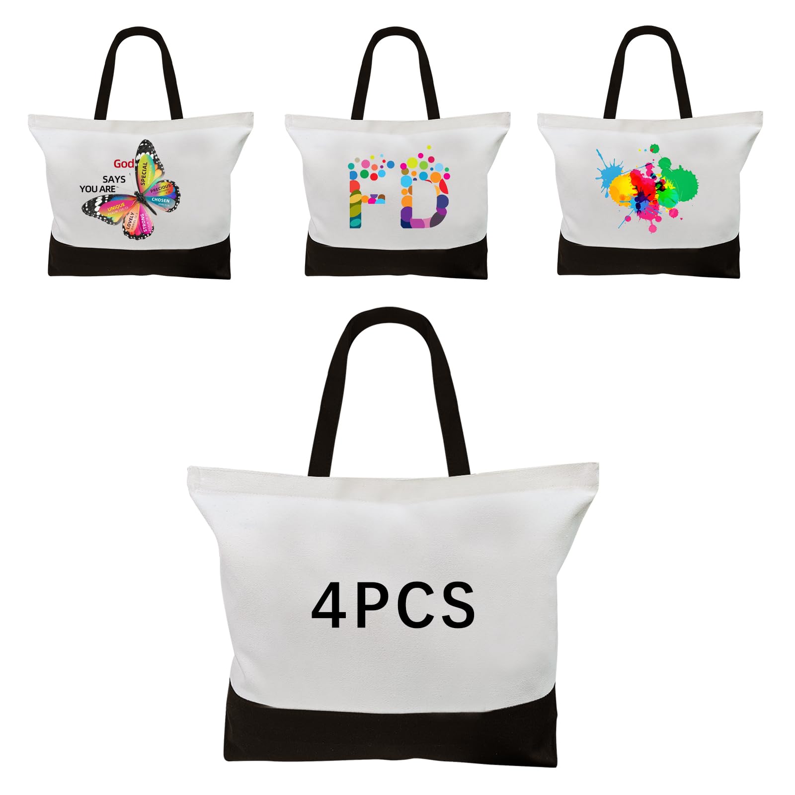 ORJ 4 Pack Large Canvas Tote Bags Bulk,blank canvas grocery bags reusable shopping bags with handles,for sublimation and DIY Decorating Crafting