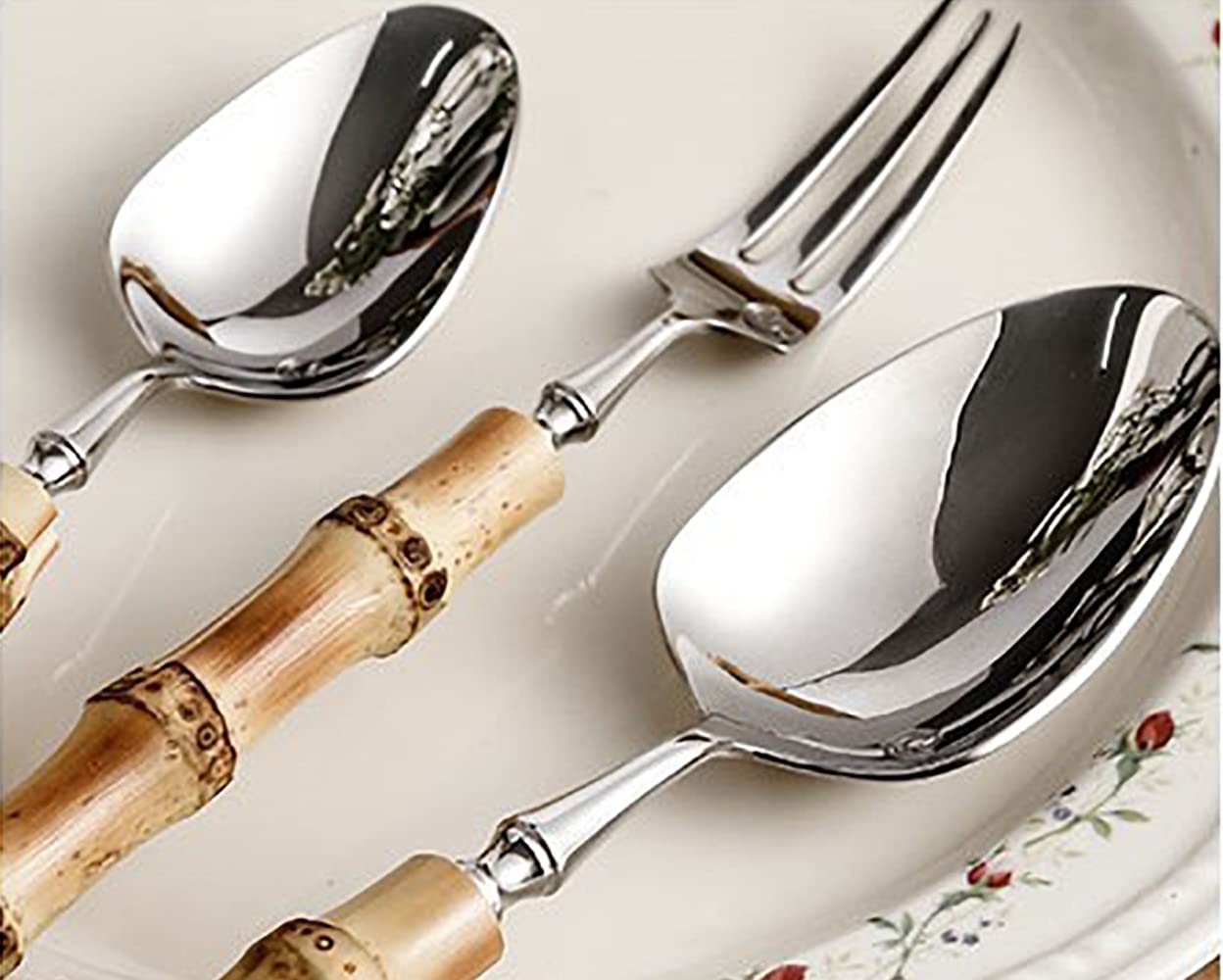 Bamboo Silverware Set for 12 , Natural Flatware Cutlery Set Tableware Utensil Set Knives Forks Spoons, Dinnerware Sets for Christmas Party Kitchen Wedding Gifts 60-piece