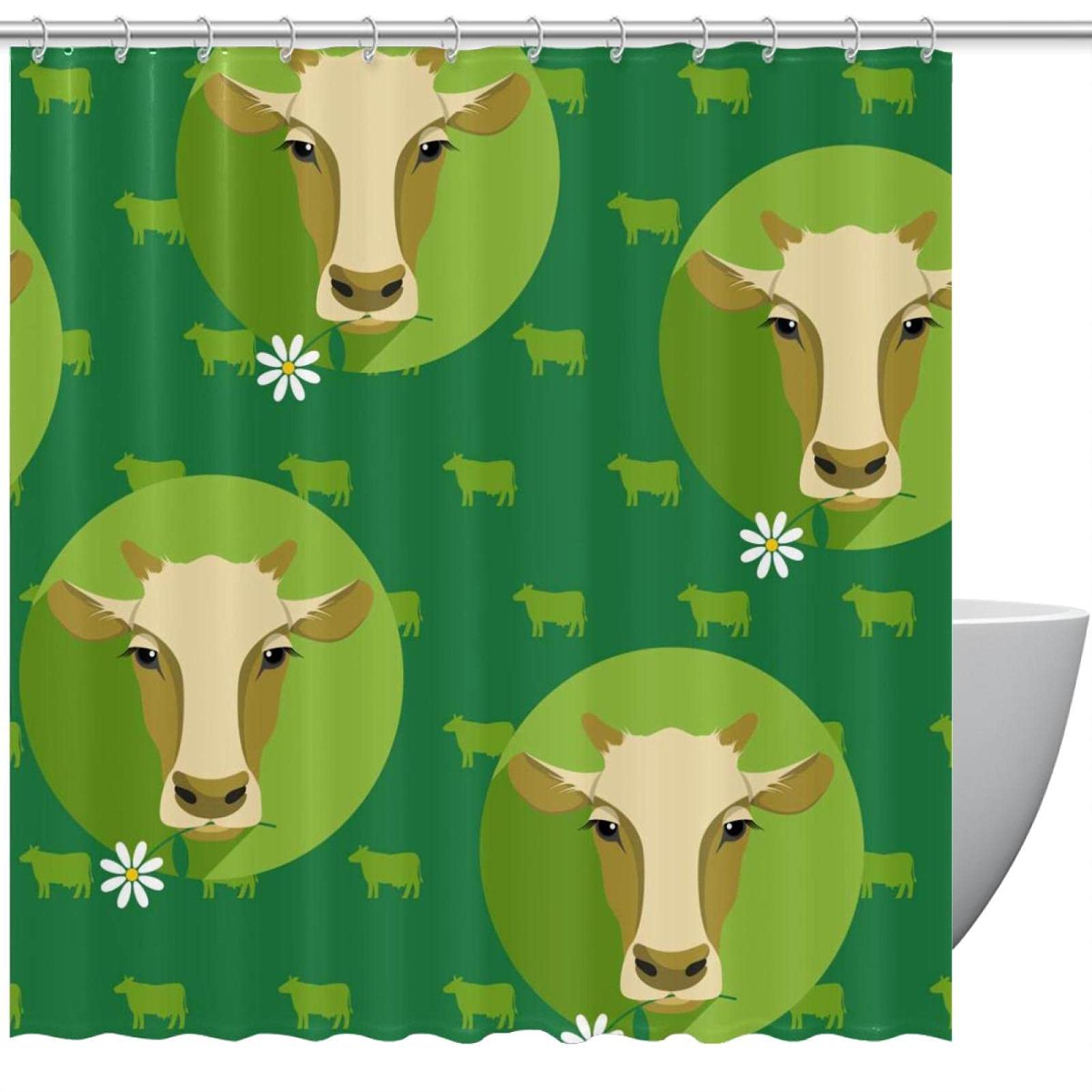 Rideau de douche vache vert 182x182 cm pour salle de bain