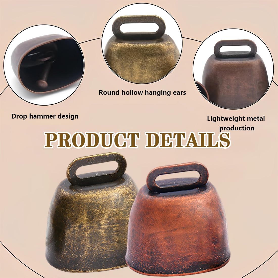 6 Pezzi Campanaccio Mucca Antique Metal Bells For Cow Horse Sheep Copper Cattle Brass Bells Metal Pet Bells (Bronze)