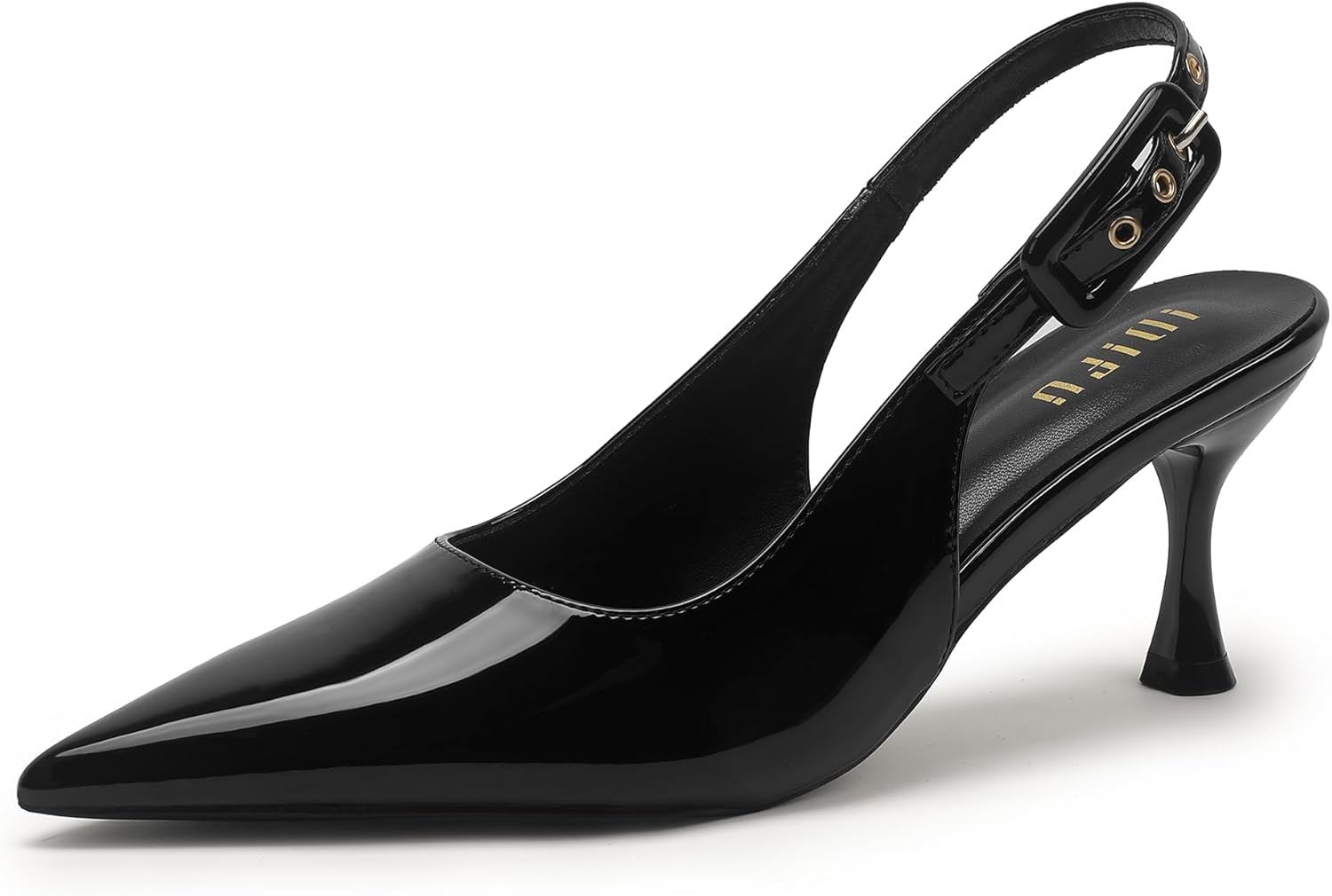 IDIFU Women's Slingback Kitten Heels Pointed Closed Toe Heeled Pumps Stiletto Low Heel Dress Pumps Shoes Buckle Strap Comfort Bridal Wedding Work Party Prom Formal Heels