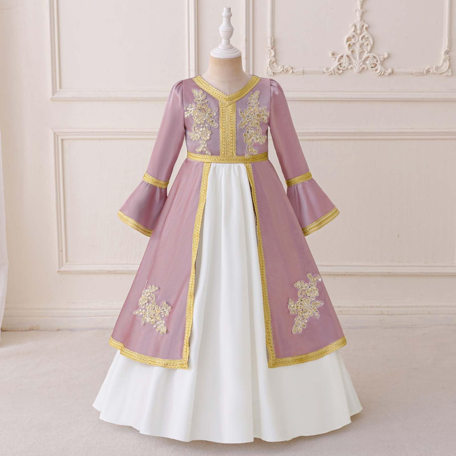 Elegante Abito Abaya Ricamato per Ragazze, Abito da Festa, Manica Lunga, Abito da Sera Formale, Abito Tradizionale