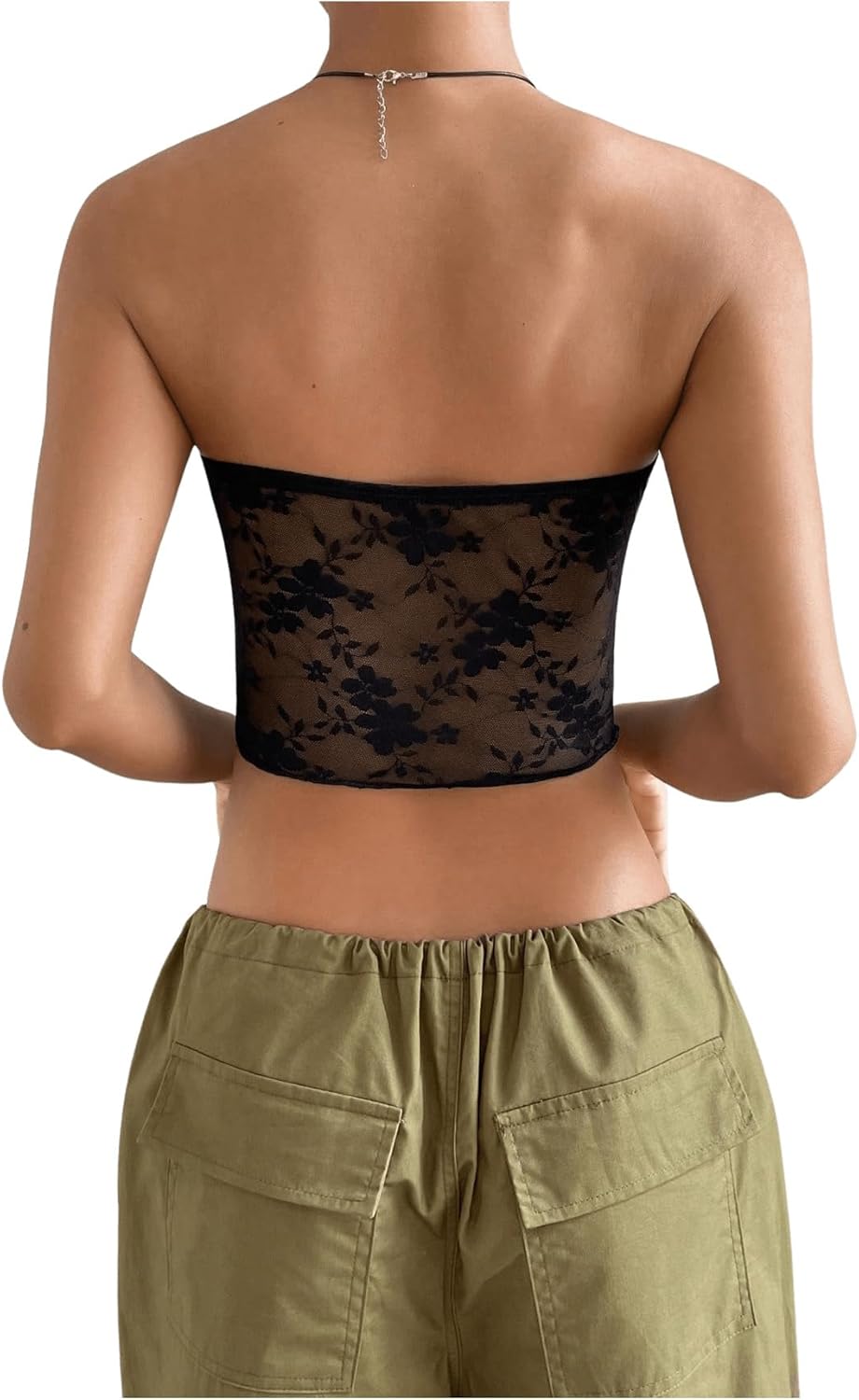 SHENHE Women's Lace Tube Top Y2K Strapless Summer Casual Sleeveless Mesh Crop Top - Image 2