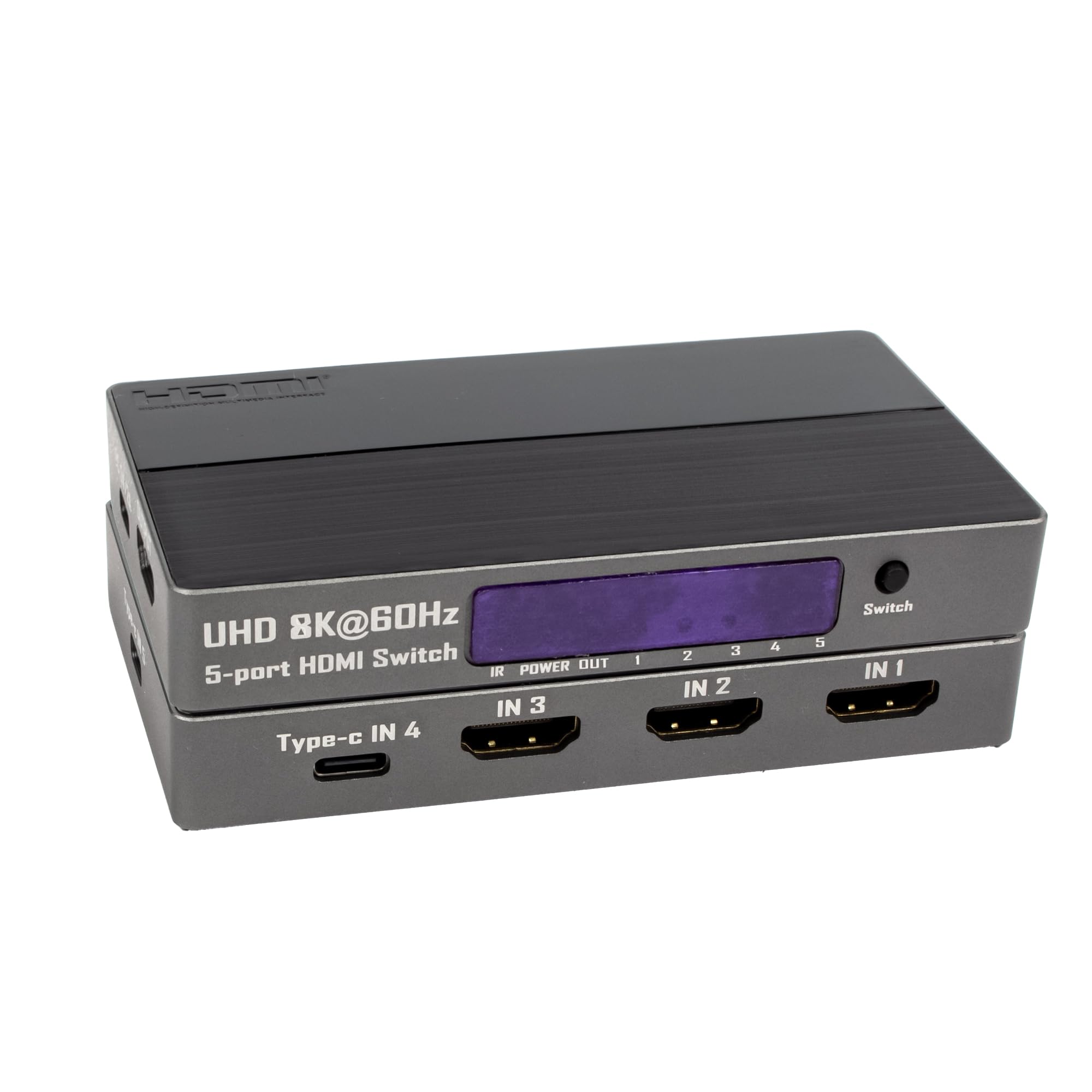 Przełącznik HDMI 2.1 kompatybilny z 8K 60 Hz i 4K 120 Hz, 5 wejść i 1 wyjście z 3 portami HDMI i 2 portami typu C, konwerter do Xbox, PS5 i monitorów.