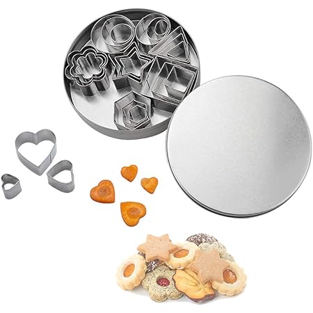 Mini Cookie Cutter Shapes Set - 24 Pieces Stainless Steel Metal Small Molds - Flower, Heart, Star, Geometric Shapes - Cut Fondant, Pastry, Mousse Cake and Clay (24pcs)