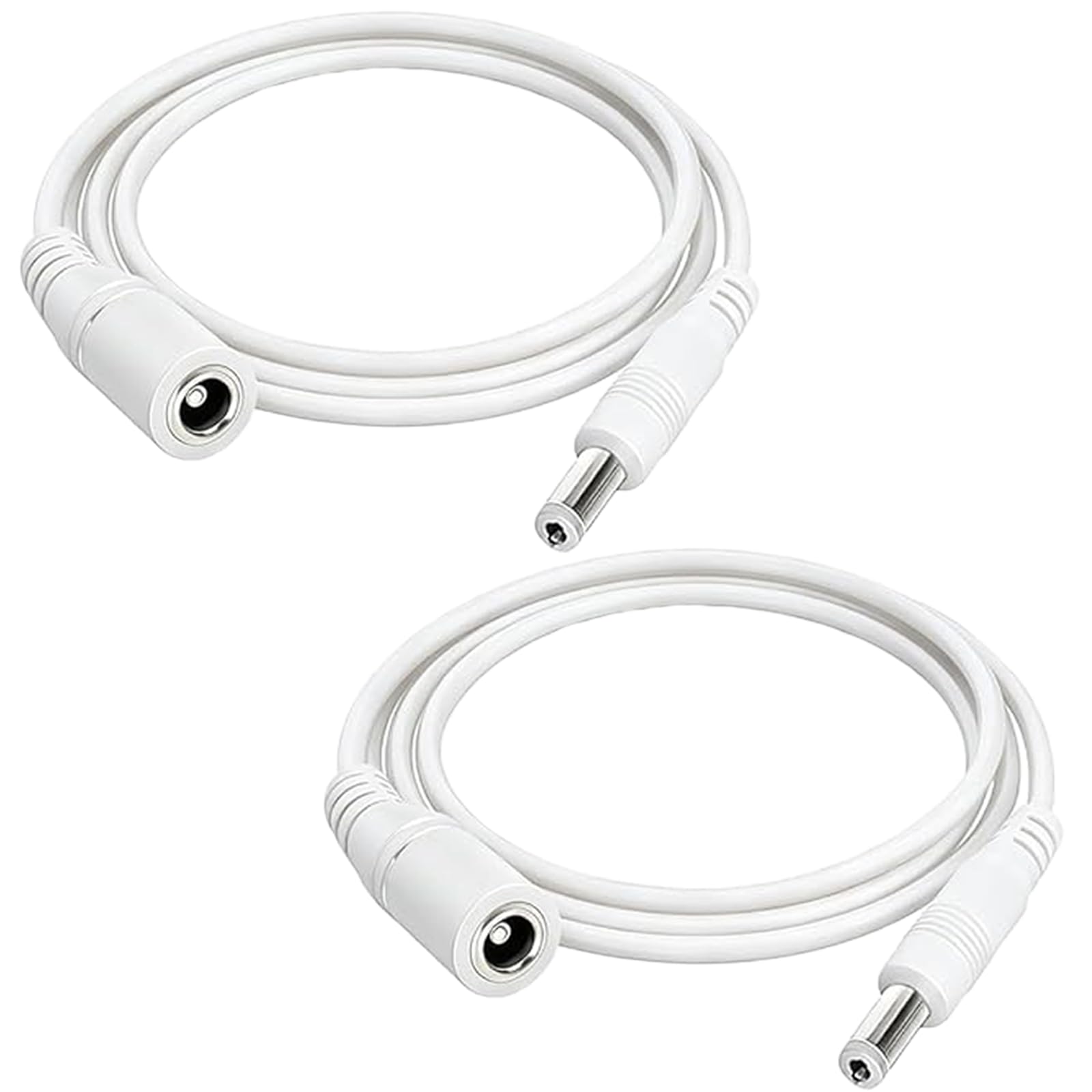 AmiCera 2Pcs DC Extension Cable, 5.5 x 2.1mm CCTV Power Extension Cable Camera Lead Compatible for Tapo Camera Tp Link, LED Strip Light, DVR/NVR Recorder, Durable 12V/24V DC Power Lead, White 2M