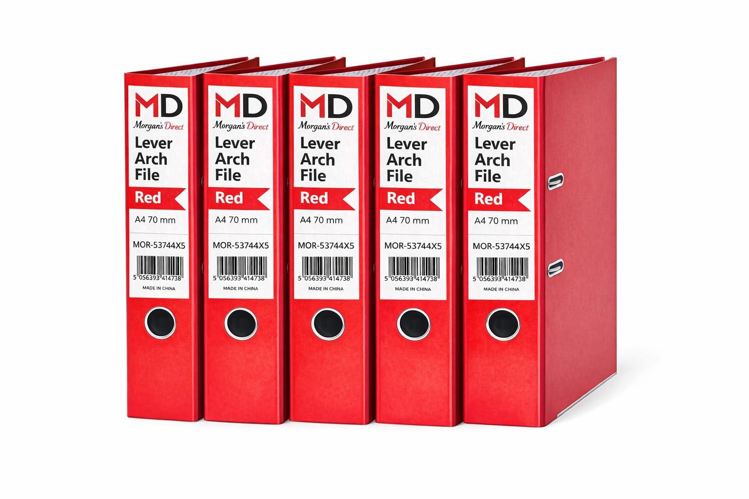 Morgan's Direct Red A4 Lever Arch Files 70mm Spine โ Pack of 5 | Heavy Duty Lever Arch Binders with Finger Hole & Spine Label | Office, School & Home Filing |