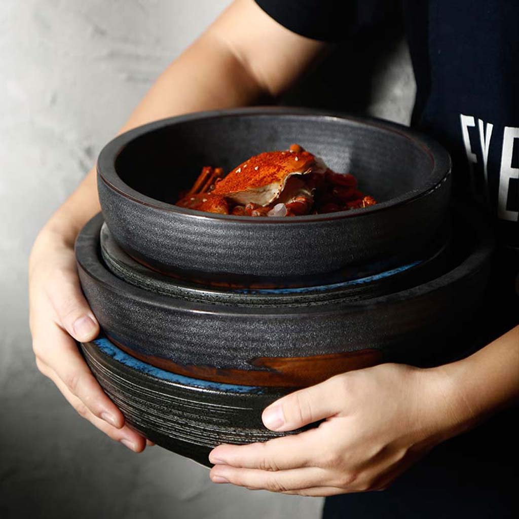 ZXW Japanese-style Ceramic Shallow Bowl, Retro Large Bowl Noodle