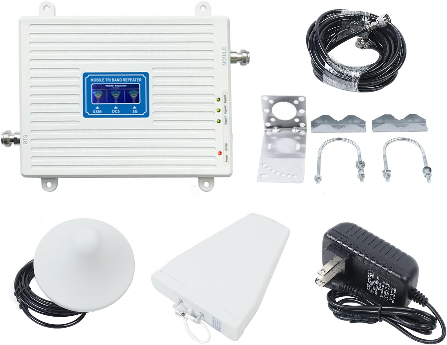 Cell Phone Signal Booster 900/1800/2100MHz 2G/3G/4G Tri Band GSM DCS Mobile Signa Amplifier Repeater, Cell Signal Booster for Home with Adapter(Us Plug) Coverage Area Up to 150㎡/1614ft²