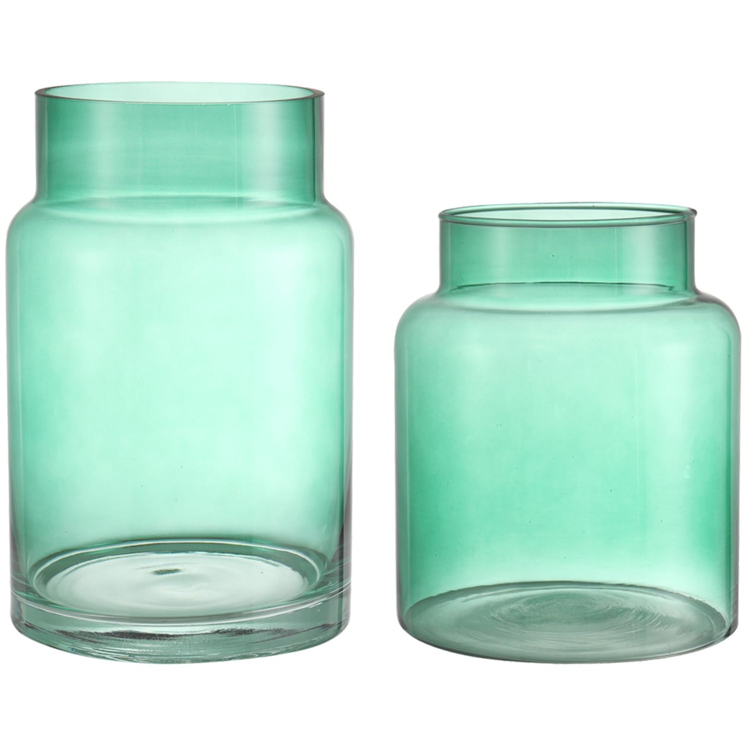 KAYLETIN Large Green Glass Vase Set of 2, Tall Wide Mouth Flower Vases, Decorative Green Glass Vases for Bouquets, Home, Living Room, Office Decor