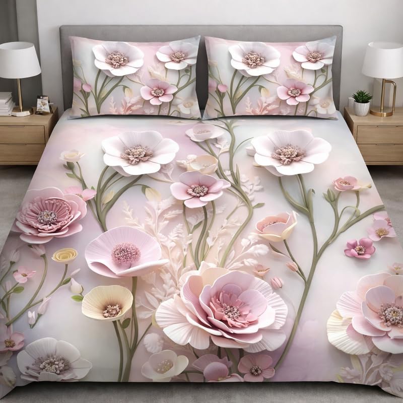 Image of DECOR WELL 7d Bedsheet for Double Bed King Size with 2 Pillow Covers, Polycotton 220 TC Super Soft & Breathable, Wrinkle Free Pink Green Rose Printed Double Bed Bedsheet Set (90x100 Inch)