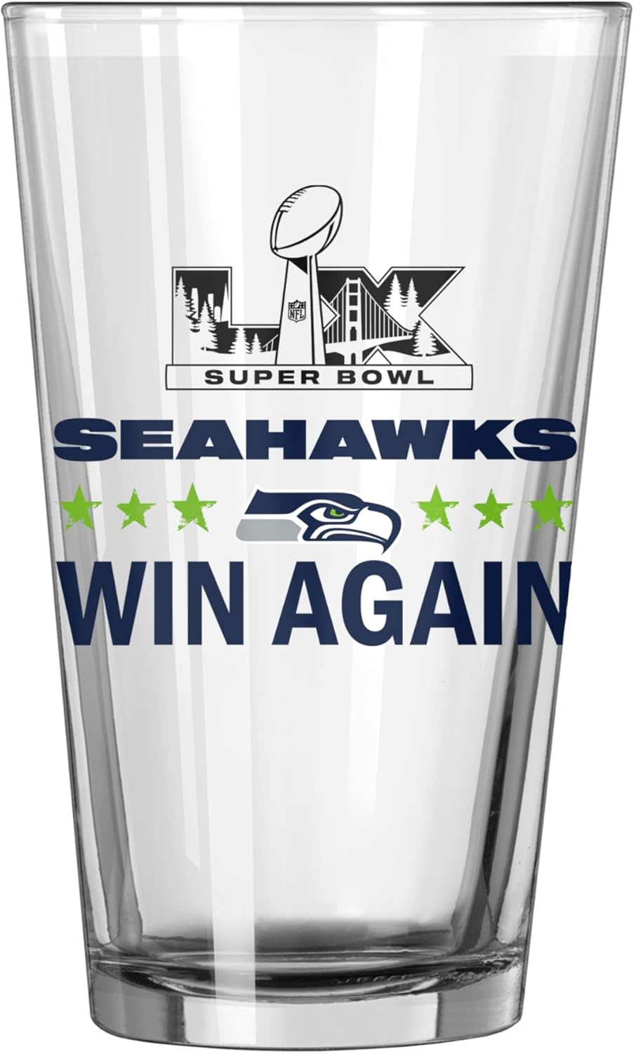 FANMATS NFL Seattle Seahawks Super Bowl 60 Champions 16 oz Pint Glass – Super Bowl 60 Champs Design, 16 Fluid Ounces, Glass