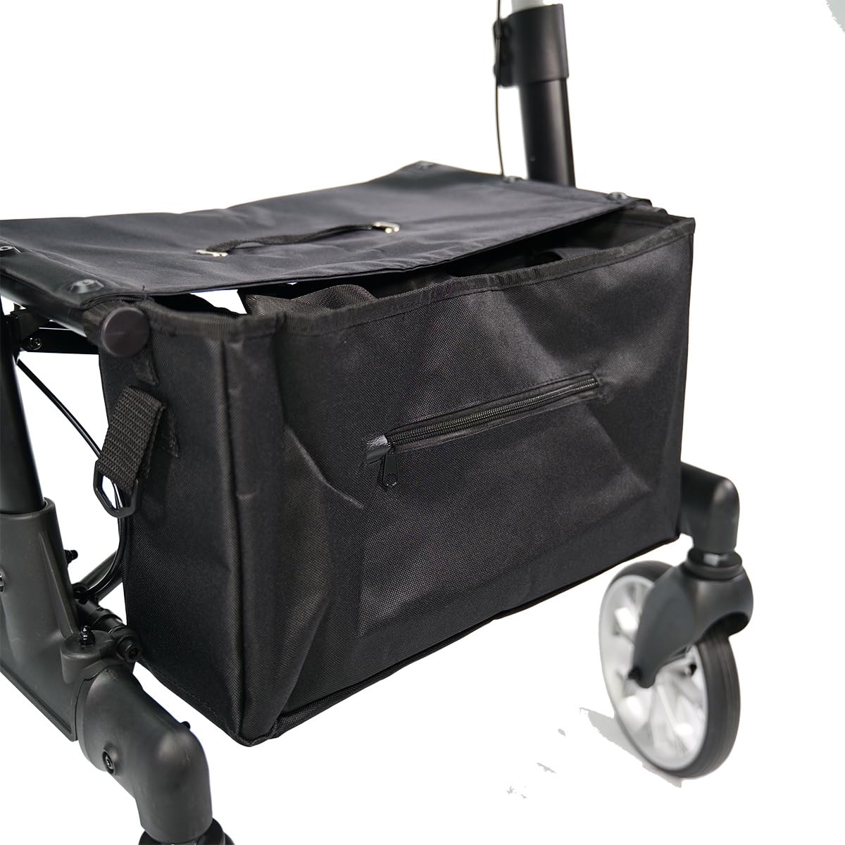 Premium Rollator Mambo - schwarz - doppelt- faltbar und leicht mit Sitz - Aluminiumgestell - Nylontasche