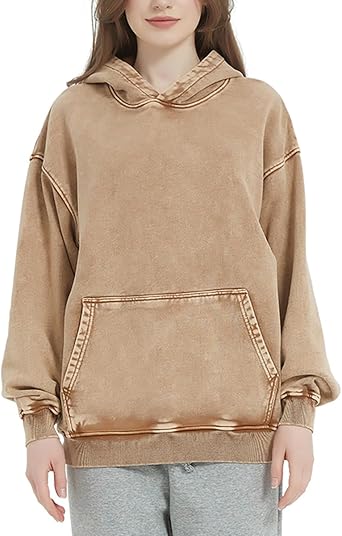 Womens Hoodies Sweatshirts Wash Loose Hoodie Sweatshirt Long Sleeve Kangaroo Pocket Pullovers Top