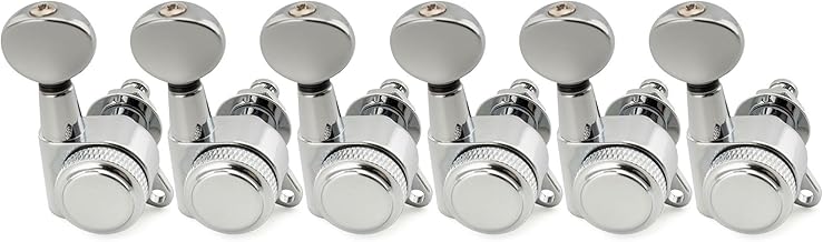 Musiclily Pro 6 In-line Tuning Pegs Locking 18:1 Ratio Locking Machine Heads with Oval Button Vintage Screw 45° for Electric Guitar Strat Tele, Chrome