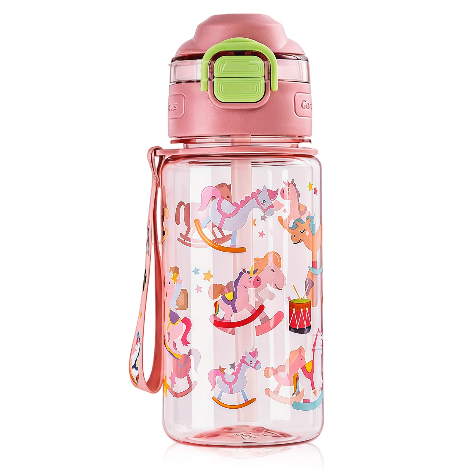 flintronic 550ML Kids Water Bottle with Straw & Carry Handle, Leakproof BPA Free Flip Nozzle Cartoon Sports Bottle, Portable Children's Drinks Bottle for School Picnic, Gift for Girls Boys (Pink) — image 1
