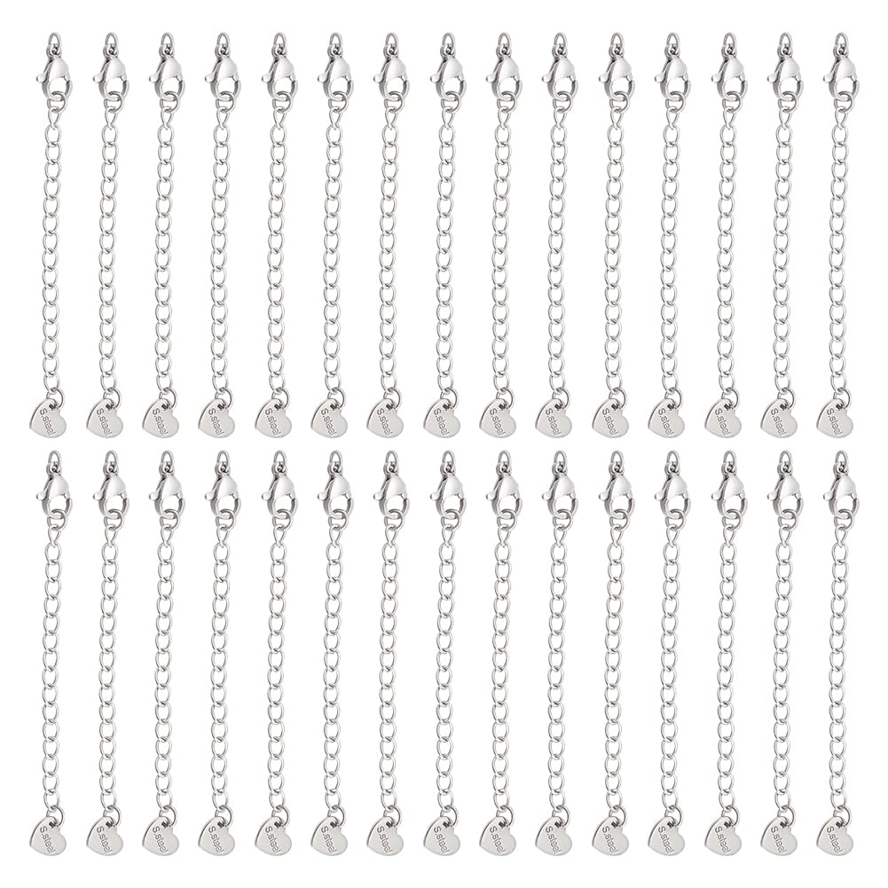UNICRAFTALE 30 pz 304 catenelle di Estensione per Catena Barbazzale in Acciaio Inossidabile con Fermagli Ad Artiglio di Aragosta e Linguette per Catena A Cuore Catene di Estensione per Bracciali