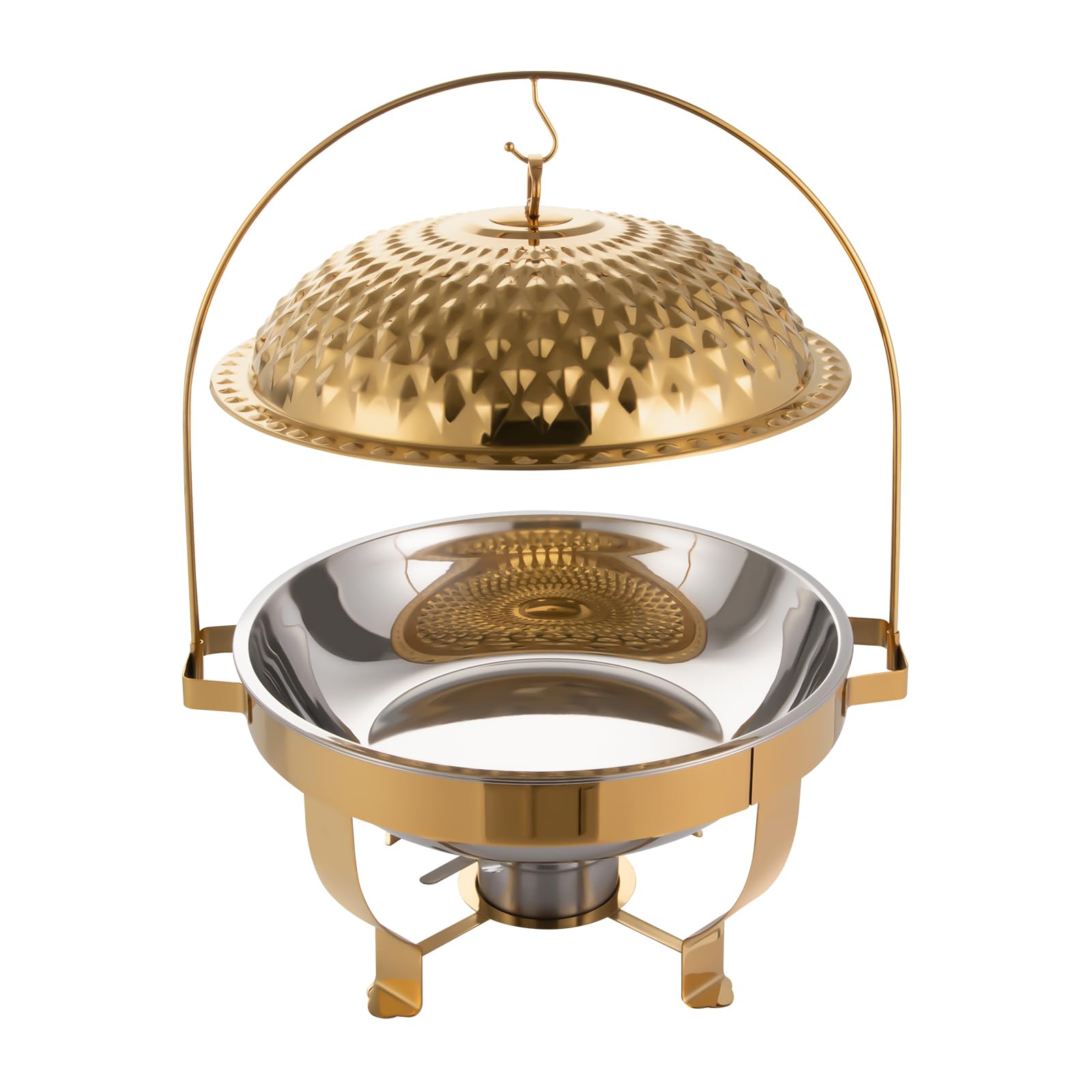 8.5 QT Chafing Dish Buffet Set, Round Stainless Steel Chafer Buffet Servers and Warmers Set, Warming Tray with Lid and Diamond Holder for Wedding, Parties, Banquet, Events (Gold, 8.5QT)