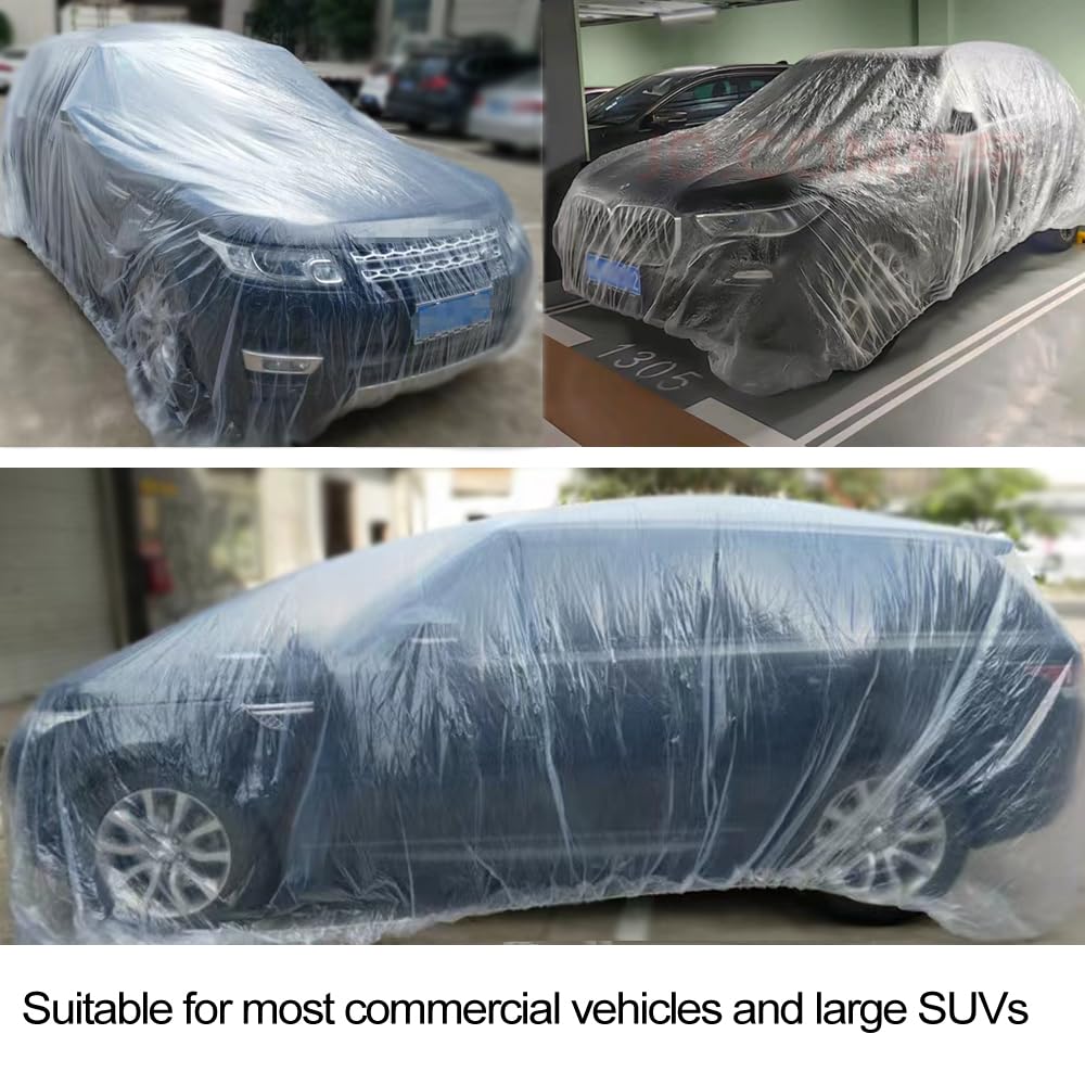 4 Packs Disposable Car Cover Clear Plastic Car Cover Universal Rain Dust Garage Cover with Elastic Band Medium — view 3