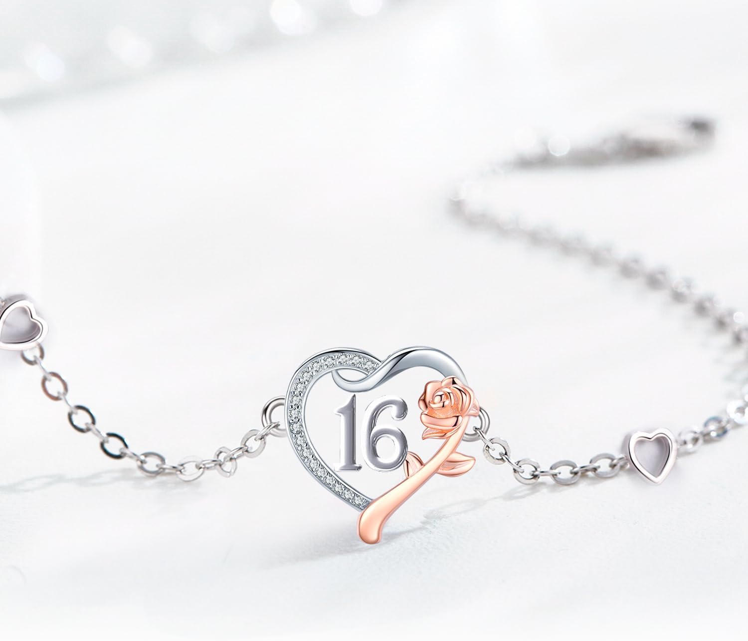 13th/15th/16th/18th/21st/30th/40th/50th/75th/80th Birthday Gifts for Women Daughter Wife Mom 925 Sterling Silver 18 Year Old Girl Birthday Gifts Heart Rose Flower Adjustable Bracelet Mothers Day Christmas Anniversary Graduation Jewelry - Image 4