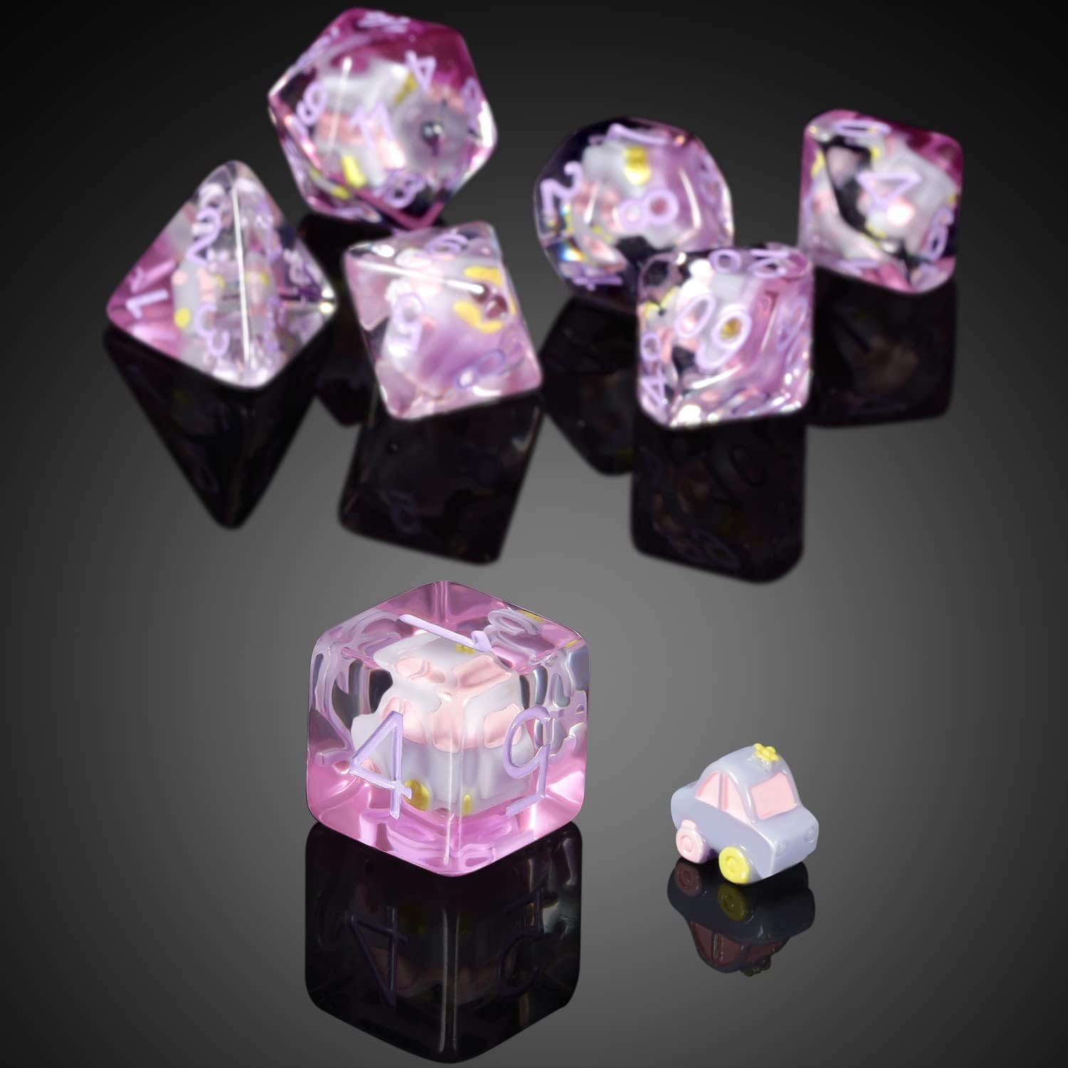 Purple Car Dice Set D&D, DNDND Resin 7 DND Die with Velvet Pouch for Dungeons and Dragons D&D Rolling Games and Tabletop Games(Car) - Image 2