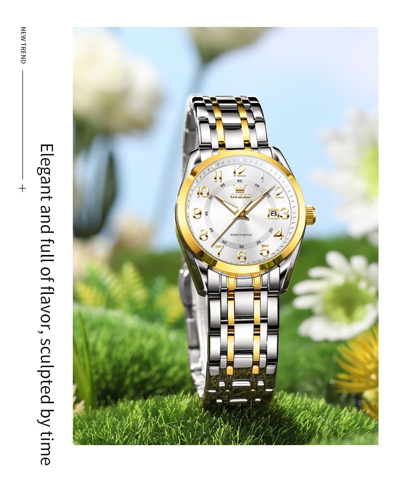 Image of OLEVS Womens Watches Classic Dress Quartz Female Wristwatch Ladies Stainless Steel Waterproof Luminous Date Easy Read Watch for Lady