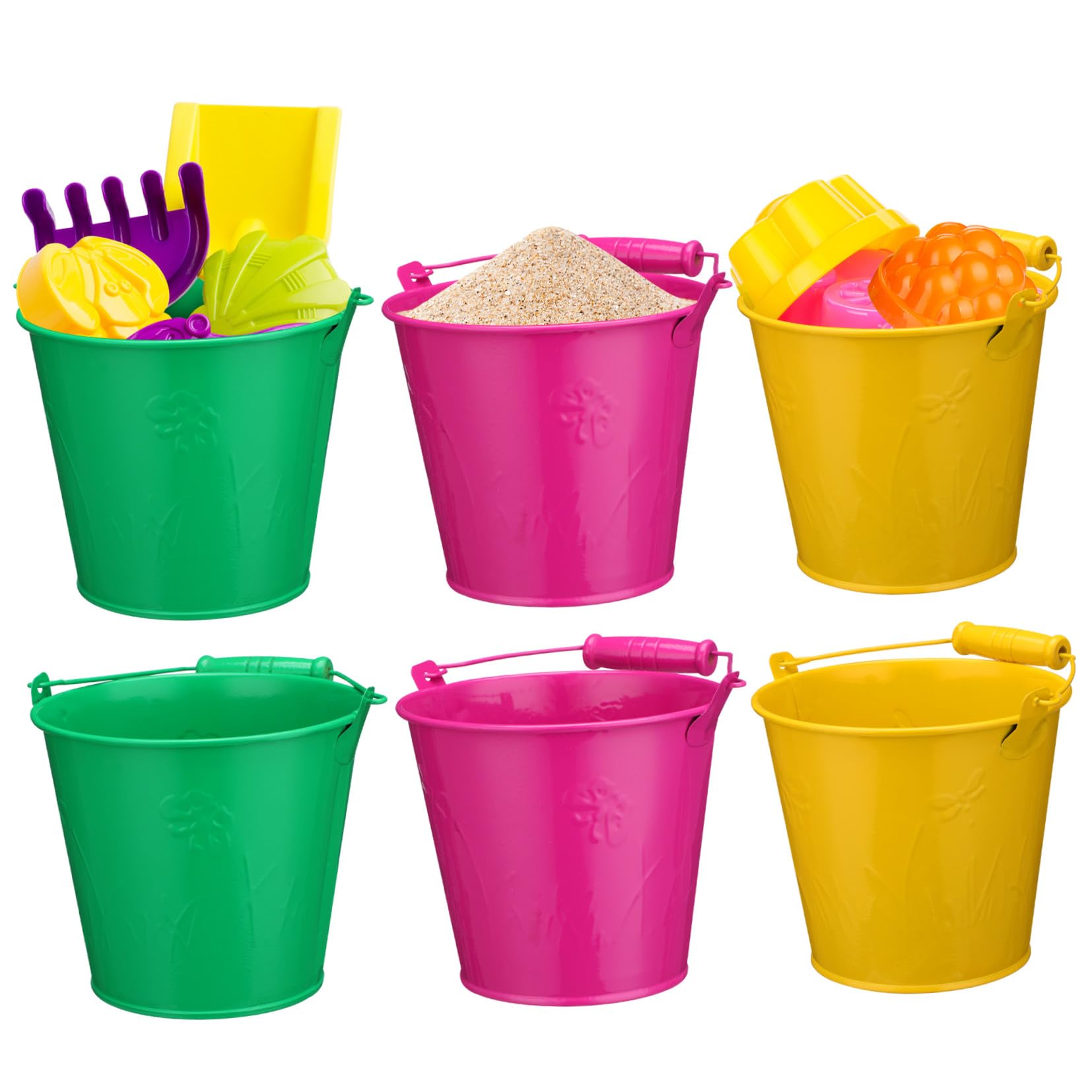 NOLITOY Jouet de Plage Seau en Fer 6 Pcs, Jouet de Seau Maternelle