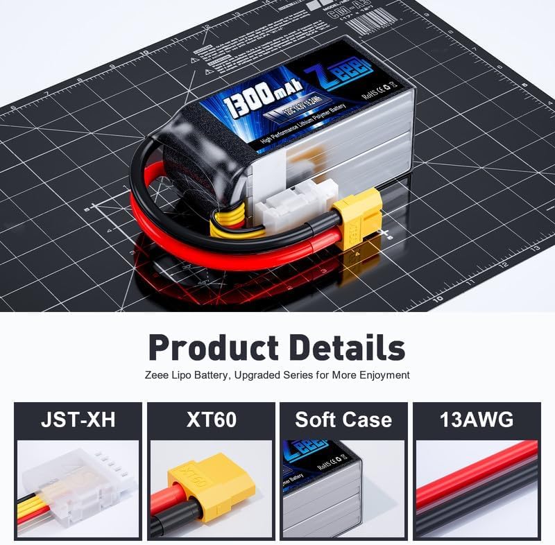 Zeee 4S Lipo 14.8V 120C 1300mAh accu met XT60-stekker voor FPV-racedrones, quadcopters, helikopters, vliegtuigen, RC-boten auto's(2 stuks